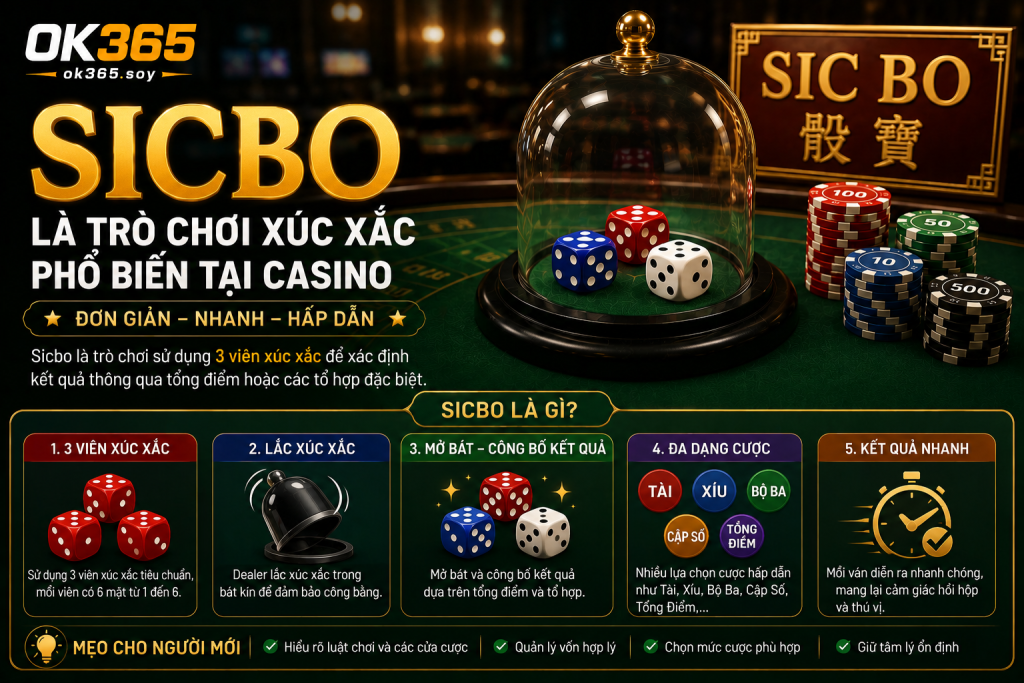 Sicbo là trò chơi xúc xắc phổ biến tại các sảnh casino trực tuyến
